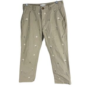 I Love Ugly cropped khaki floral embroidered pants size women’s large